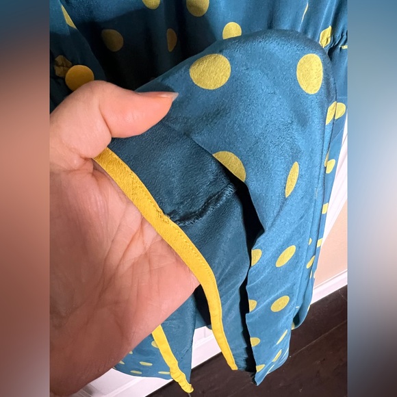 💙 Anthropologie 100% Silk Teal Polka Dot Dress - Picture 7 of 8